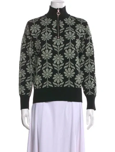 Pre-owned Sandro Floral Print Mock Neck Sweatshirt In Black