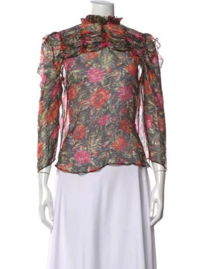 Pre-owned Sandro Floral Print Mock Neck Top In Multicolor