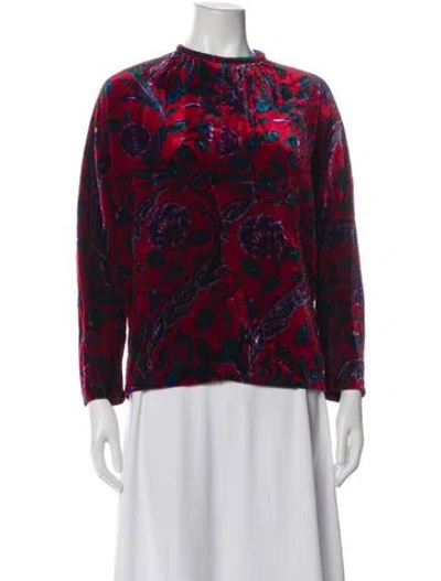 Pre-owned Sandro Floral Print Mock Neck Top In Red
