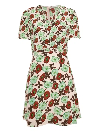 Pre-owned Sandro Floral-print Puff-sleeve Dress In Pink