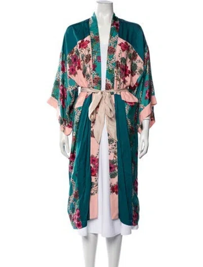 Pre-owned Sandro Floral Print Robe In Blue/green
