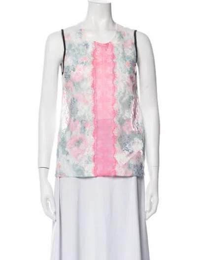 Pre-owned Sandro Floral Print Scoop Neck Top In White