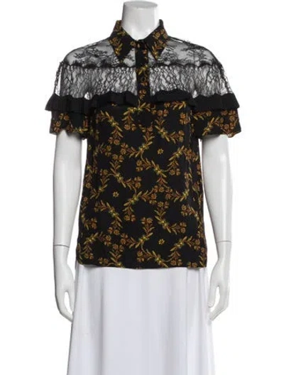 Pre-owned Sandro Floral Print Short Sleeve Blouse In Black