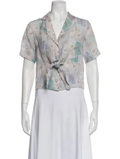 Pre-owned Sandro Floral Print Short Sleeve Blouse In Blue