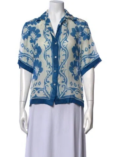 Pre-owned Sandro Floral Print Short Sleeve Blouse In Blue