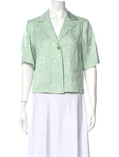 Pre-owned Sandro Floral Print Short Sleeve Blouse In Green