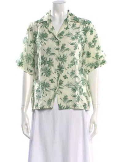 Pre-owned Sandro Floral Print Short Sleeve Blouse In Green