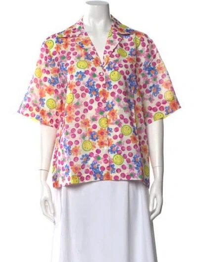 Pre-owned Sandro Floral Print Short Sleeve Blouse In Neutral