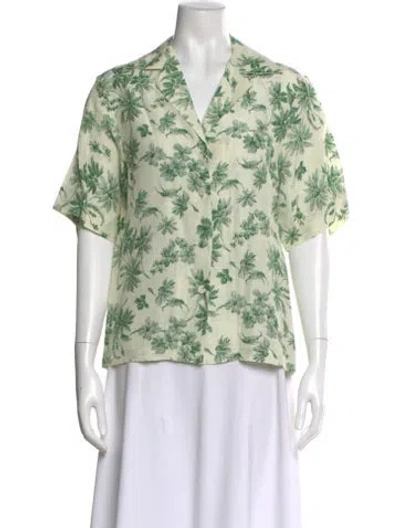 Pre-owned Sandro Floral Print Short Sleeve Blouse W/ Tags In Green