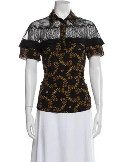 Pre-owned Sandro Floral Print Short Sleeve Blouse In White