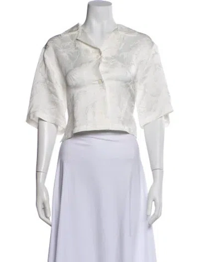 Pre-owned Sandro Floral Print Short Sleeve Blouse In White