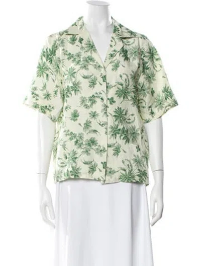 Pre-owned Sandro Floral Print Short Sleeve Button-up Top In Neutral
