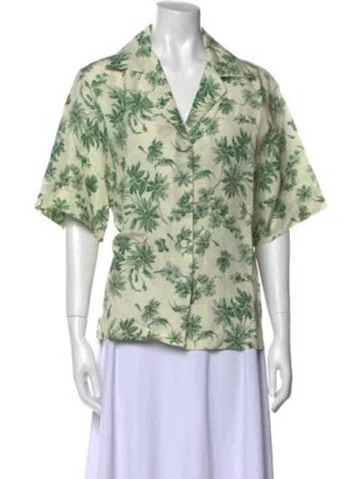 Pre-owned Sandro Floral Print Short Sleeve Button-up Top W/ Tags In Green