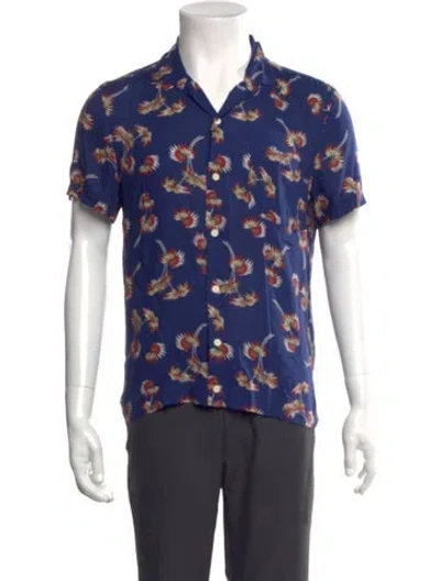 Pre-owned Sandro Floral Print Short Sleeve Dress Shirt In Blue