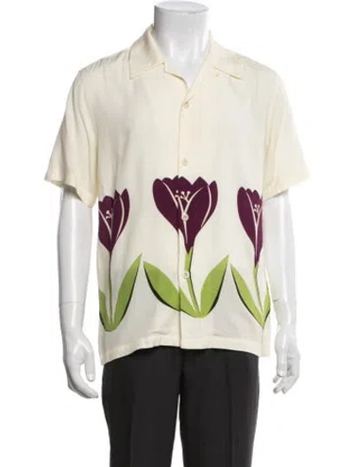 Pre-owned Sandro Floral Print Short Sleeve Shirt In Neutrals