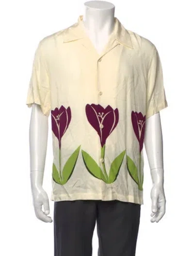 Pre-owned Sandro Floral Print Short Sleeve Shirt W/ Tags In Green/neutrals