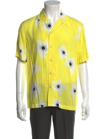 Pre-owned Sandro Floral Print Short Sleeve Shirt W/ Tags In Yellow
