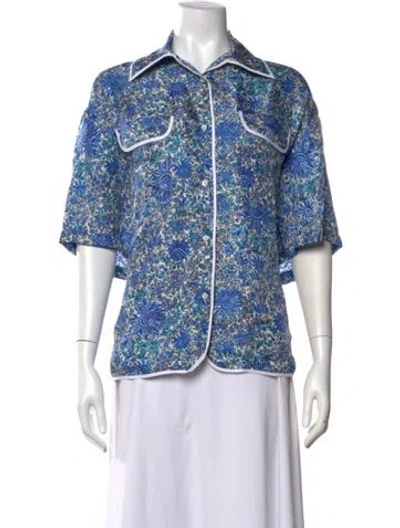 Pre-owned Sandro Floral Print Short Sleeve Top In Blue
