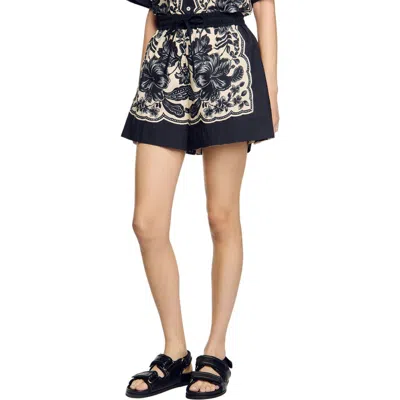 Sandro Floral Print Shorts In Blue