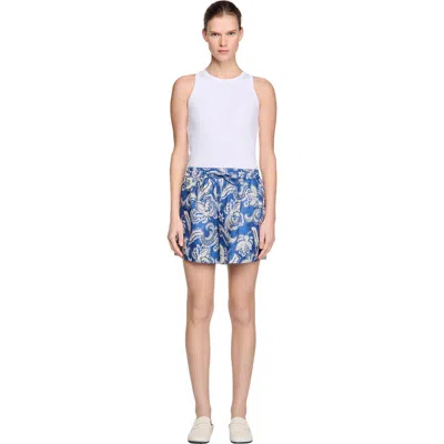 Sandro Floral Print Shorts In Blue