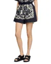 Sandro Womens  Floral-motif Relaxed-fit Cotton Shorts In Ecru/black