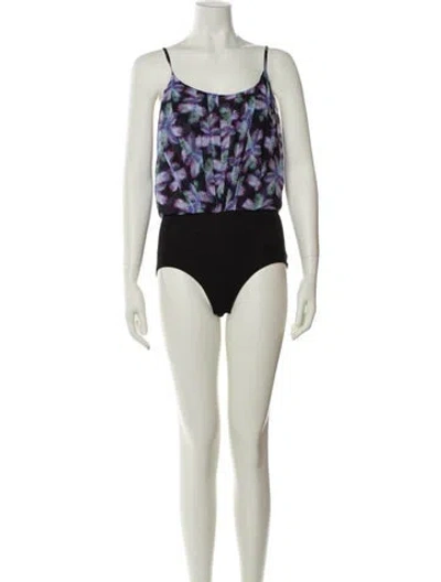 Pre-owned Sandro Floral Print Square Neckline Bodysuit In Purple