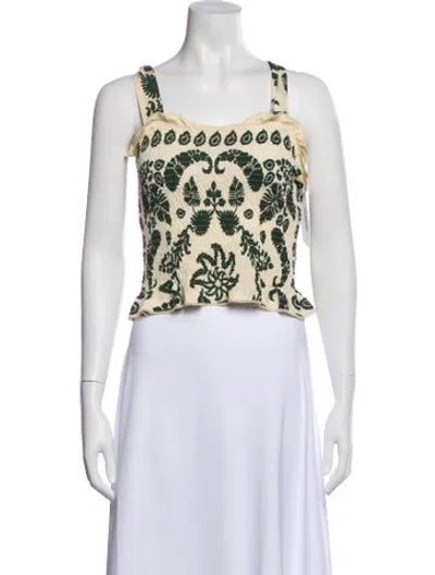 Pre-owned Sandro Floral Print Square Neckline Crop Top In Blue