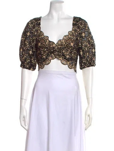 Pre-owned Sandro Floral Print Square Neckline Crop Top W/ Tags In Neutral