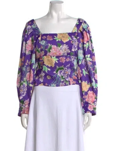 Pre-owned Sandro Floral Print Square Neckline Top In Purple