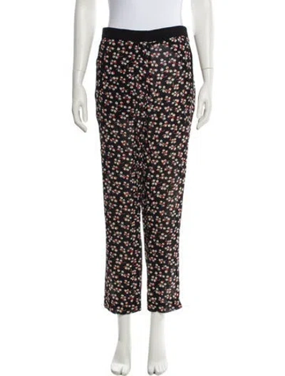 Pre-owned Sandro Floral Print Straight Leg Pants In Black