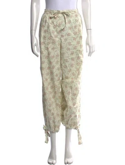 Pre-owned Sandro Floral Print Straight Leg Pants In Green