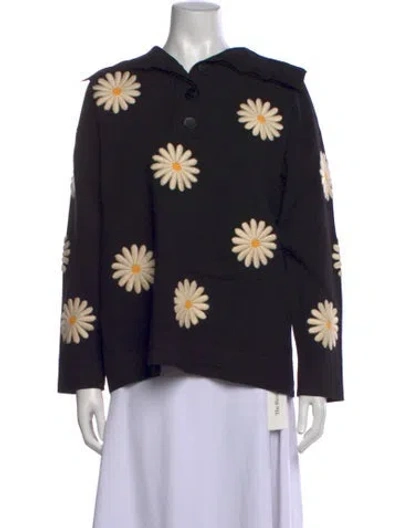 Pre-owned Sandro Floral Print Sweater In Black