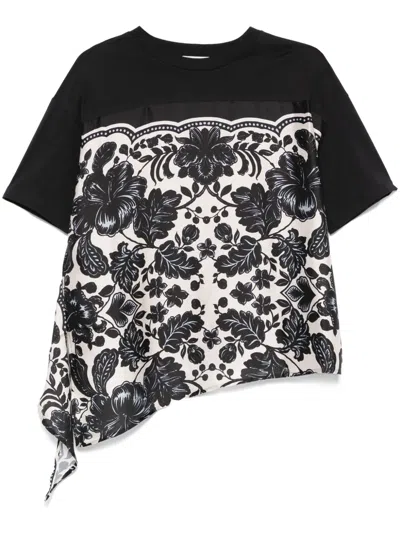 Sandro Floral-print T-shirt In Ecru/black