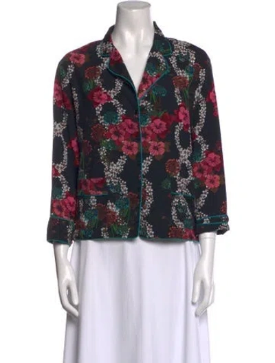 Pre-owned Sandro Floral Print Three-quarter Sleeve Blouse In Black