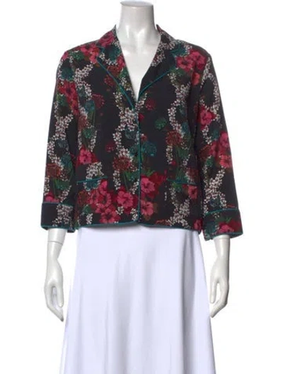Pre-owned Sandro Floral Print Three-quarter Sleeve Blouse In Black