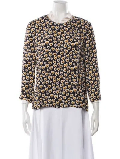 Pre-owned Sandro Floral Print Three-quarter Sleeve Blouse In Black