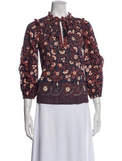 Pre-owned Sandro Floral Print Tie Neck Blouse In Multi