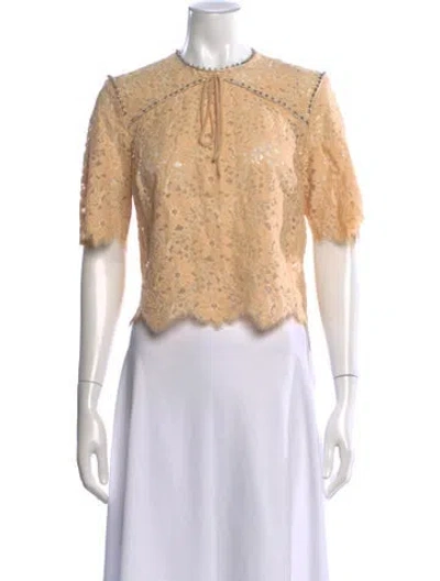 Pre-owned Sandro Floral Print Tie Neck Top In Neutral