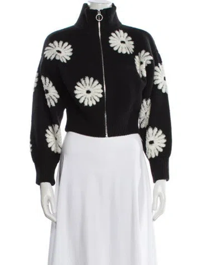 Pre-owned Sandro Floral Print Turtleneck Sweater In Black