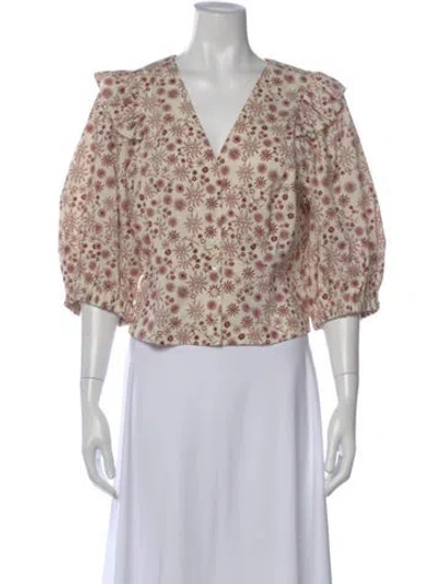 Pre-owned Sandro Floral Print V-neck Blouse