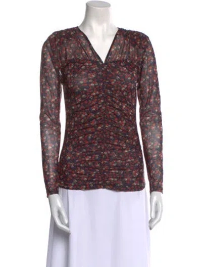 Pre-owned Sandro Floral Print V-neck Blouse In Black