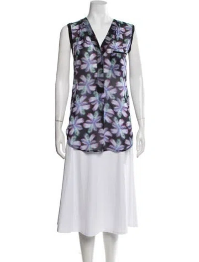 Pre-owned Sandro Floral Print V-neck Blouse In Black