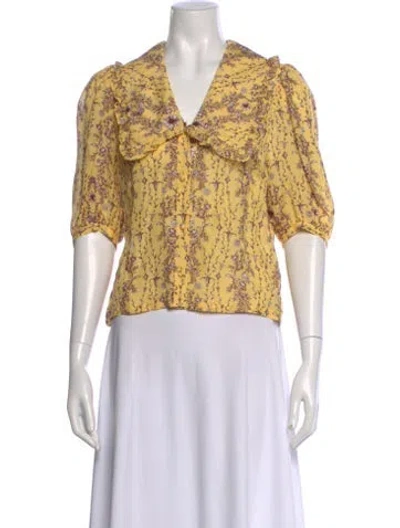 Pre-owned Sandro Floral Print V-neck Blouse In Blue