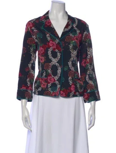 Pre-owned Sandro Floral Print V-neck Blouse In Blue