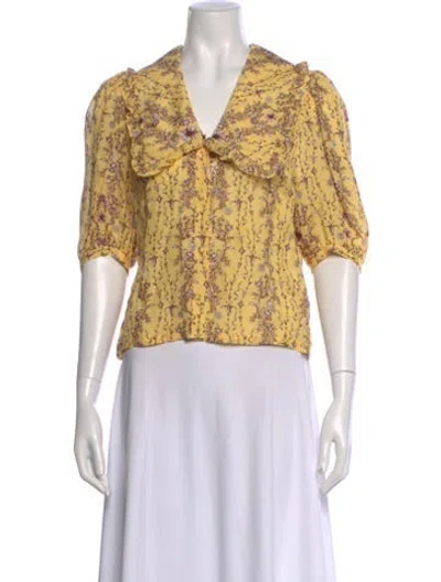 Pre-owned Sandro Floral Print V-neck Blouse In Blue