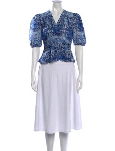 Pre-owned Sandro Floral Print V-neck Blouse In Blue