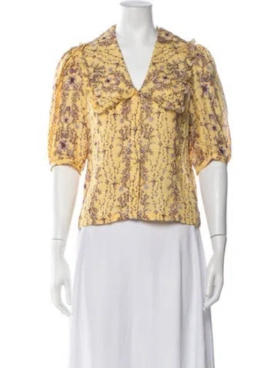 Pre-owned Sandro Floral Print V-neck Blouse In Blue