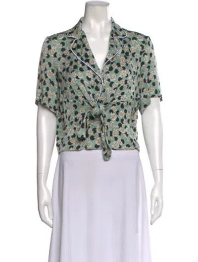 Pre-owned Sandro Floral Print V-neck Blouse In Green