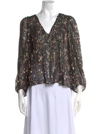 Pre-owned Sandro Floral Print V-neck Blouse In Multi