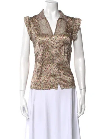 Pre-owned Sandro Floral Print V-neck Blouse In Neutral